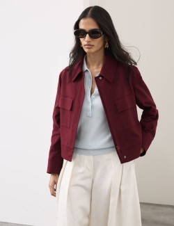 Linen Blend Cropped Utility Jacket