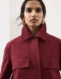 Linen Blend Cropped Utility Jacket