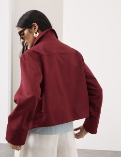 Linen Blend Cropped Utility Jacket
