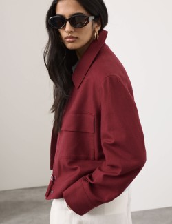 Linen Blend Cropped Utility Jacket