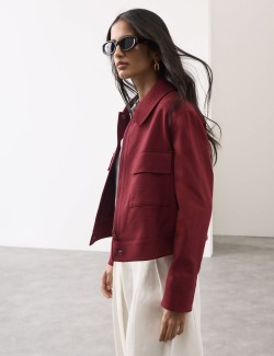 Linen Blend Cropped Utility Jacket