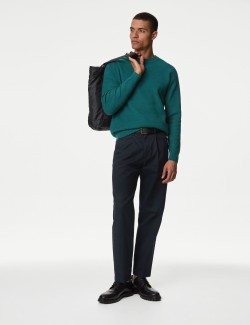 Cotton Blend Textured Crew Neck Jumper