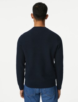 Cotton Blend Textured Crew Neck Jumper