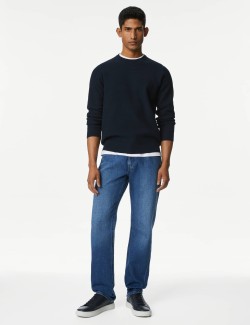 Cotton Blend Textured Crew Neck Jumper