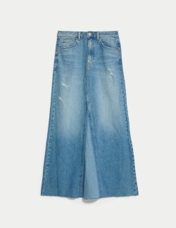 Pure Cotton Denim Maxi A-Line Skirt