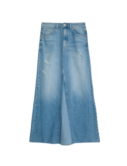 Pure Cotton Denim Maxi A-Line Skirt