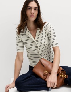 Striped Crew Neck Cropped Cardigan