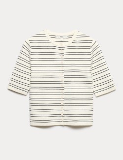 Striped Crew Neck Cropped Cardigan