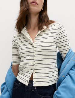 Striped Crew Neck Cropped Cardigan