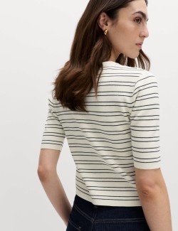 Striped Crew Neck Cropped Cardigan
