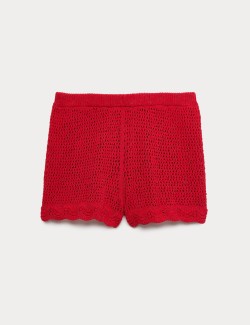 Cotton Blend Crochet-Look Beach Shorts