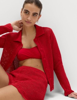 Cotton Blend Crochet-Look Beach Shorts