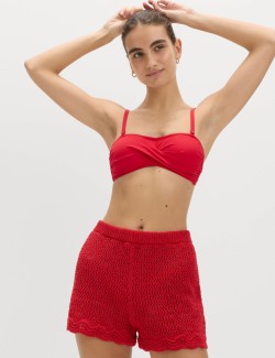 Cotton Blend Crochet-Look Beach Shorts