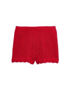 Cotton Blend Crochet-Look Beach Shorts