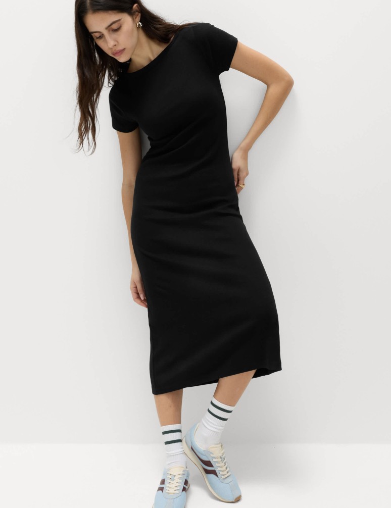 Cotton Rich Ribbed Midi Column Dress