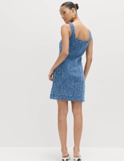 Pure Cotton Denim Tufted Mini Shift Dress