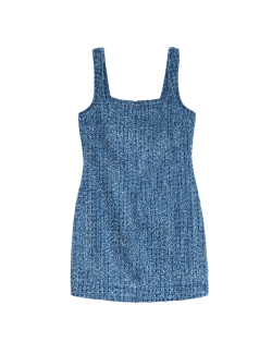 Pure Cotton Denim Tufted Mini Shift Dress