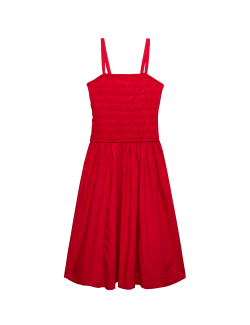 Pure Cotton Shirred Midi Cami Dress