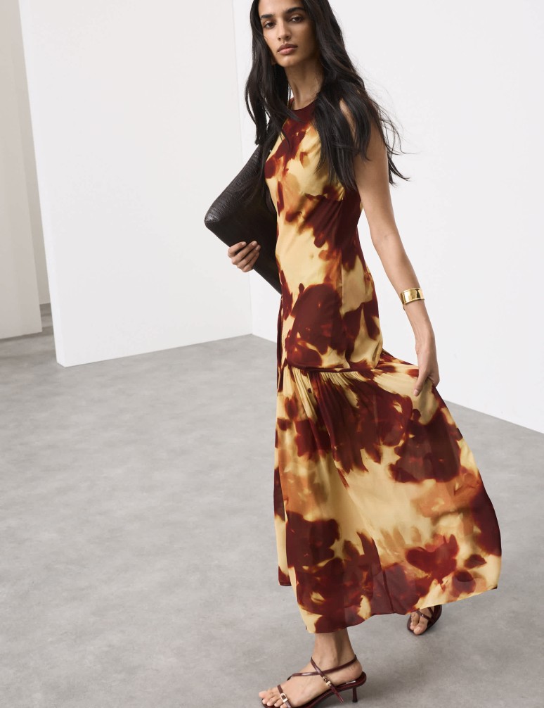 Printed Asymmetric Midaxi Dress