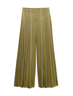 Striped Pleat Front Wide Leg Trousers