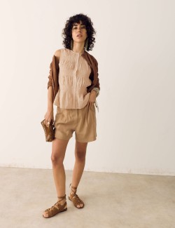 Pure Cotton Shirred Button Through Top