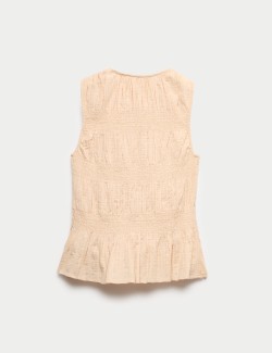 Pure Cotton Shirred Button Through Top