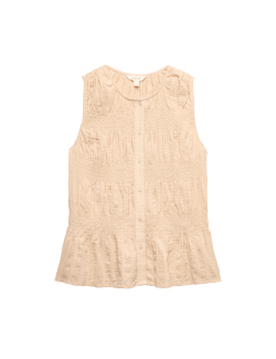 Pure Cotton Shirred Button Through Top