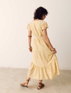 Cotton Rich Printed Midi Waisted Dress