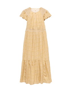 Cotton Rich Printed Midi Waisted Dress
