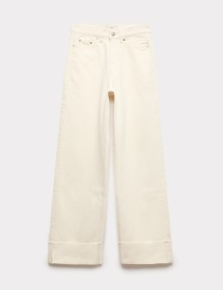 High Waisted Wide Leg Turn Up Jeans