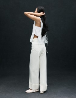 High Waisted Wide Leg Turn Up Jeans