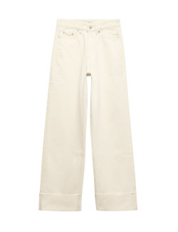 High Waisted Wide Leg Turn Up Jeans