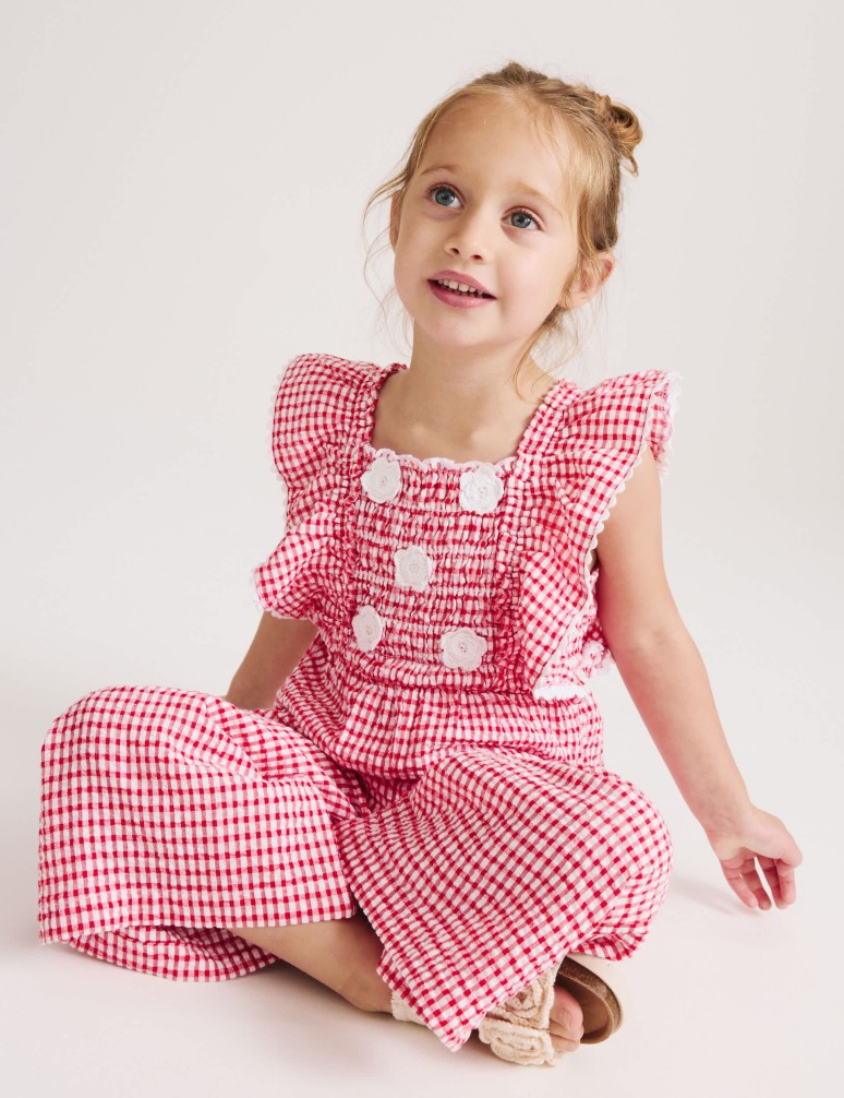 Čistě bavlněný overal z materiálu gingham (2–10 let)