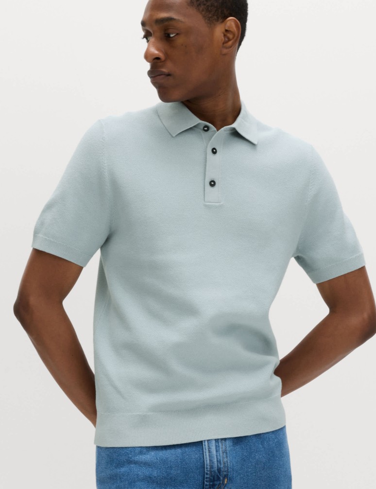 Cotton Rich Textured Knitted Polo Shirt