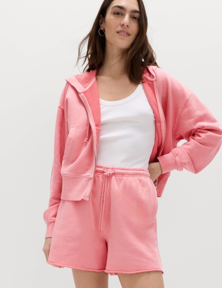 Pure Cotton Garment Dye Zip Up Hoodie