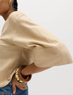 Linen Rich Collared Crop Top