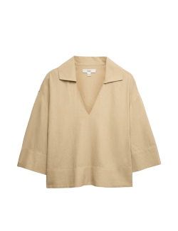 Linen Rich Collared Crop Top