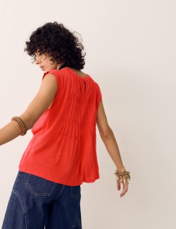 Linen Blend Pleat Yoke Top