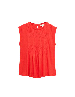 Linen Blend Pleat Yoke Top