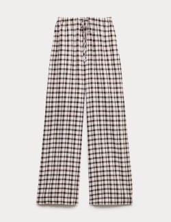 Linen Rich Gingham Wide Leg Trousers