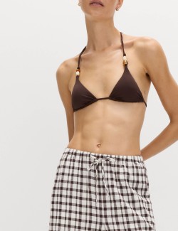 Linen Rich Gingham Wide Leg Trousers