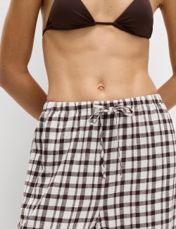 Linen Rich Gingham Wide Leg Trousers
