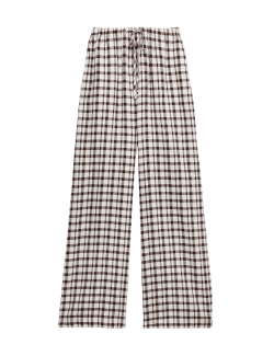 Linen Rich Gingham Wide Leg Trousers