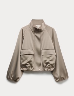 Satin Lightweight Funnel Neck Bomber Jacket