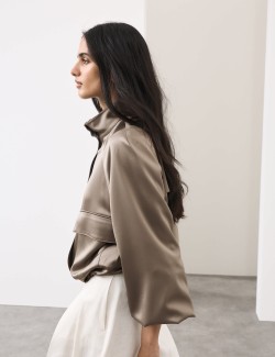 Satin Lightweight Funnel Neck Bomber Jacket
