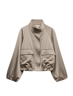 Satin Lightweight Funnel Neck Bomber Jacket