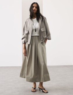 Taffeta Pleated Maxi Skirt