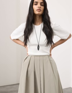 Taffeta Pleated Maxi Skirt