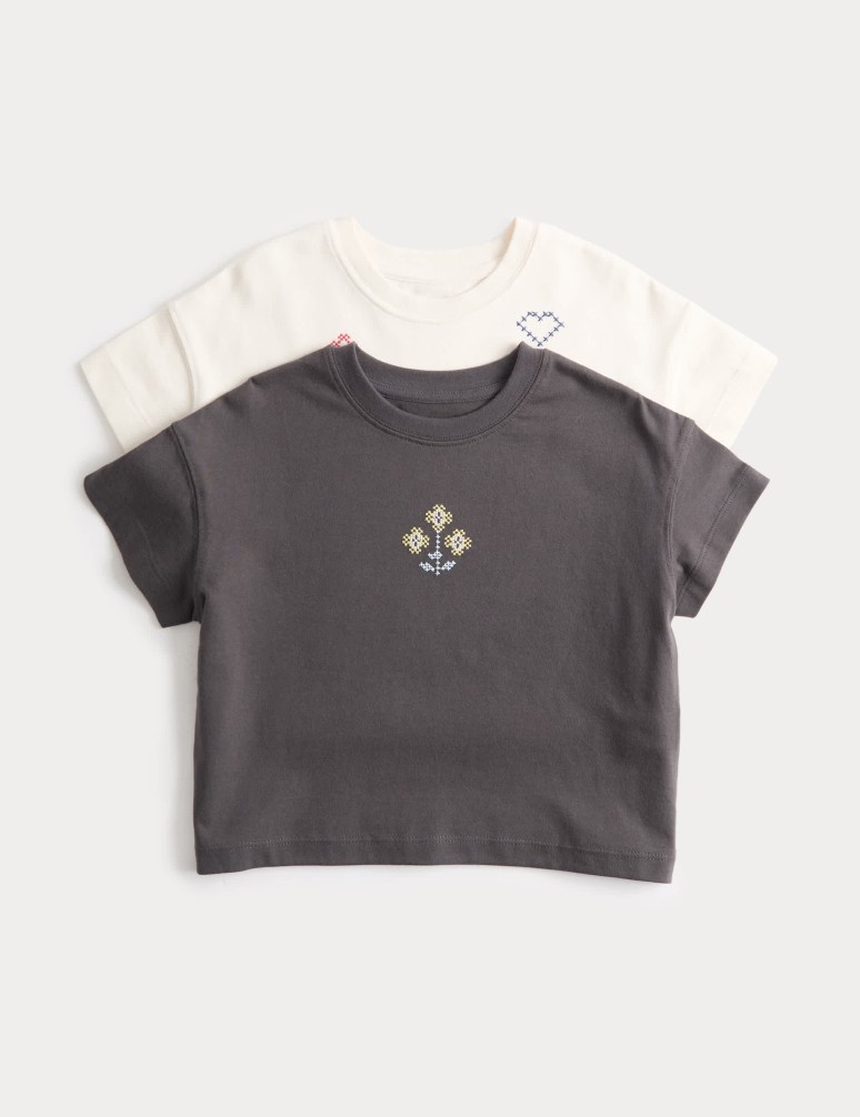 2 Pack Pure Cotton Cross Stitch T-Shirts (2-8 Yrs)