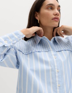 Pure Cotton Shirred Striped Shirt
